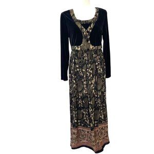 Vintage Carole Little Art Deco Boho Velvet Jacket Look Long Dress Size SMALL